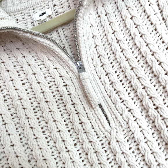 Aerie Cream Cable Car Quarter Zip Oversized Soft Knit Chenille Sweater - Picture 13 of 13